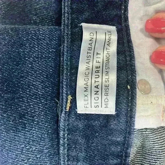 Lane Bryant Women’s Jeans Size 28L Distressed Dark Wash Signature Fit Straight - Picture 10 of 13